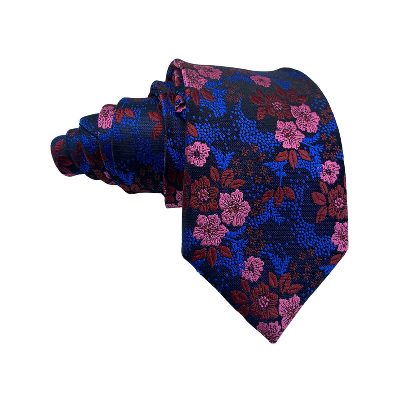 Shades of Pink Blue Floral Pattern Silk Men's Tie