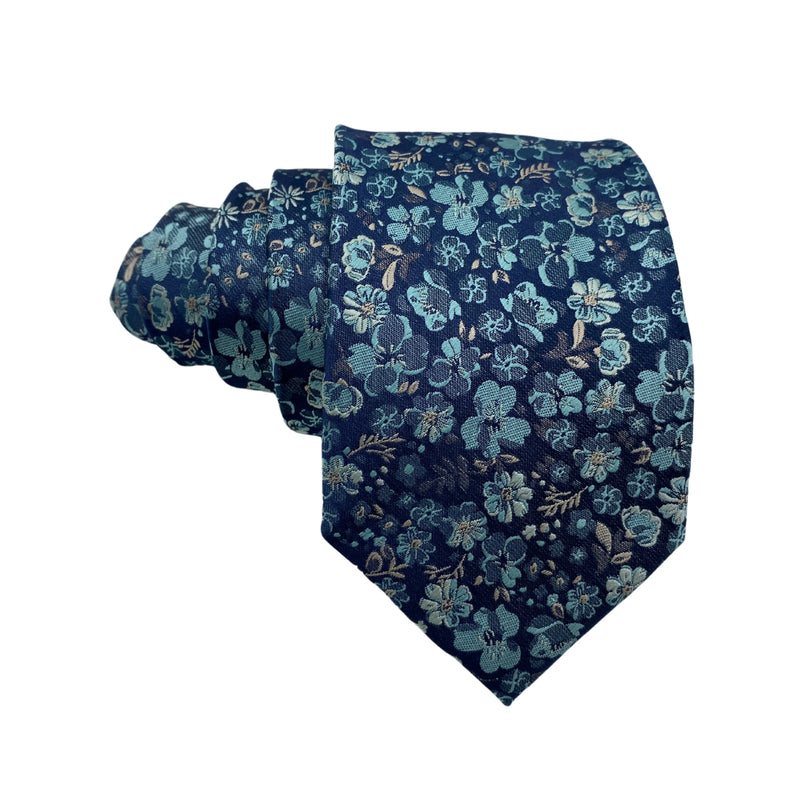 Shades Of Blue & Green Floral Pattern Men's Tie by Montagu