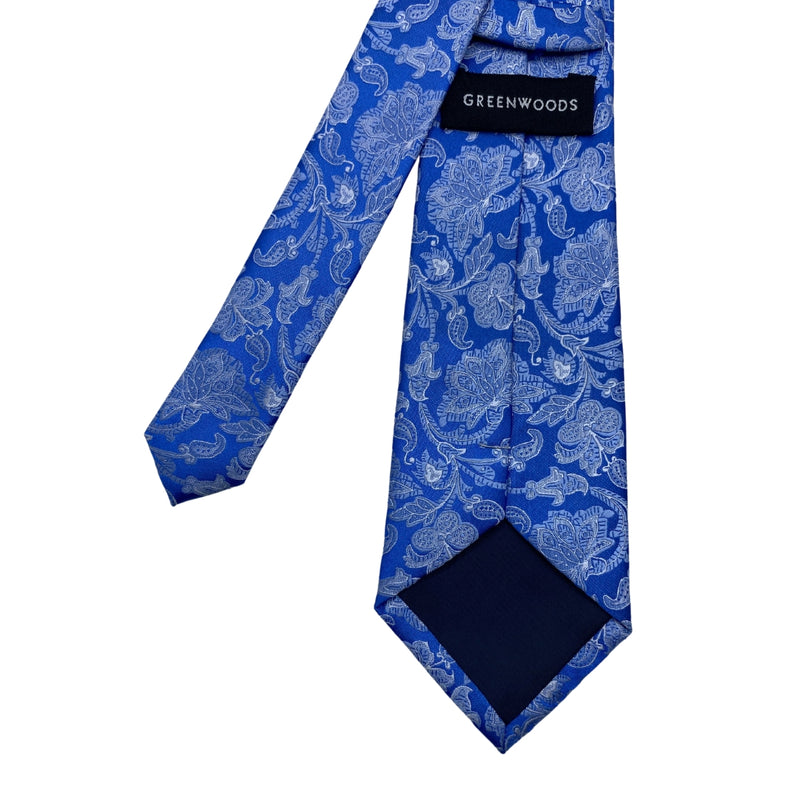 Bright Blue Floral Pattern Men's Tie by Greenwoods