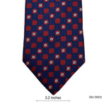 Double Two Beautiful Blue Men's Tie with Red Geometric Shapes