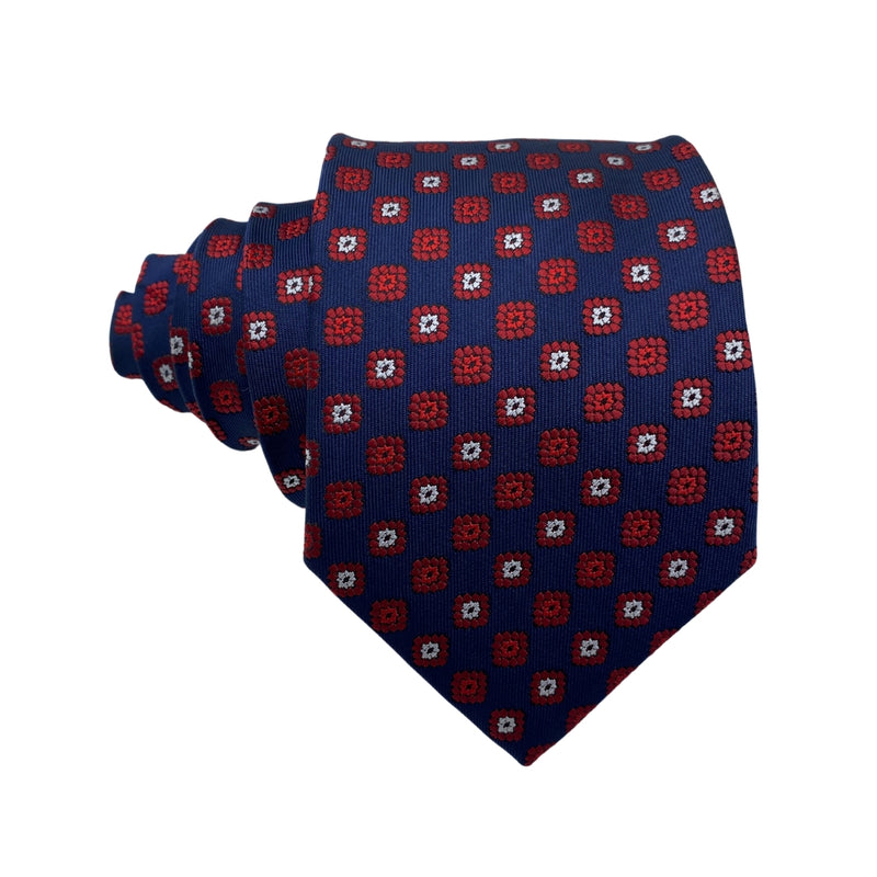 Double Two Beautiful Blue Men's Tie with Red Geometric Shapes