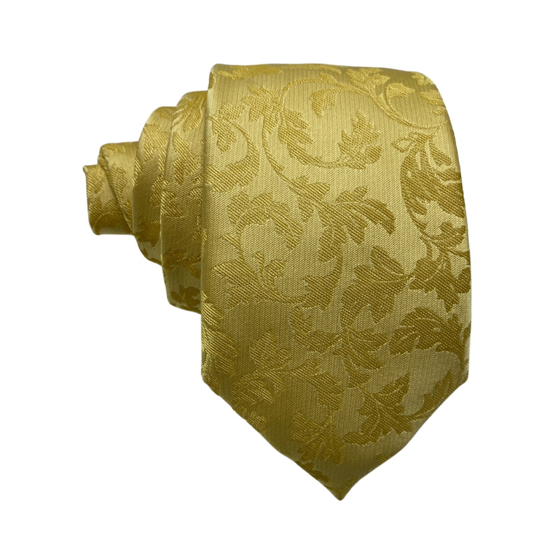 Fellini Royal Gold Floral Pattern Men's Tie