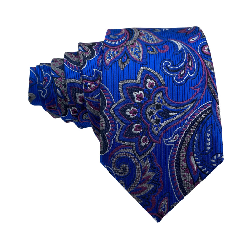Modern Bright Blue Paisley Pattern Men's Tie by House Of Cavani