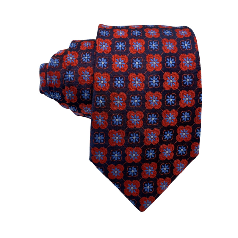 Red & Blue Geometric Pattern Men's Tie by Michelsons