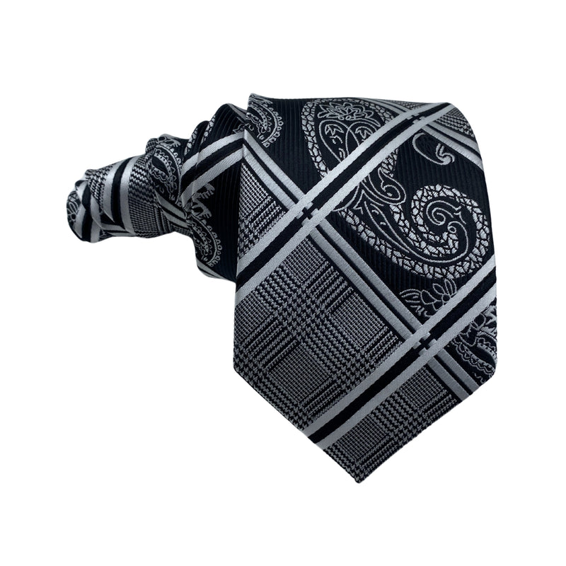 Statement Checkered Tie with Paisley Design