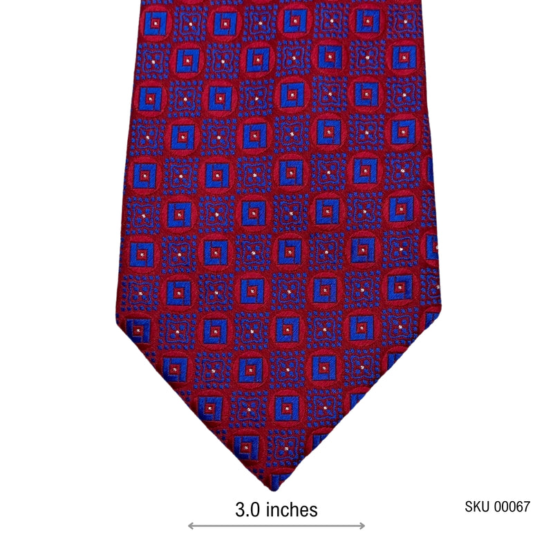 Edgy Blue and Red Geometric Shapes Pattern Men' Tie by Teddy Folkes