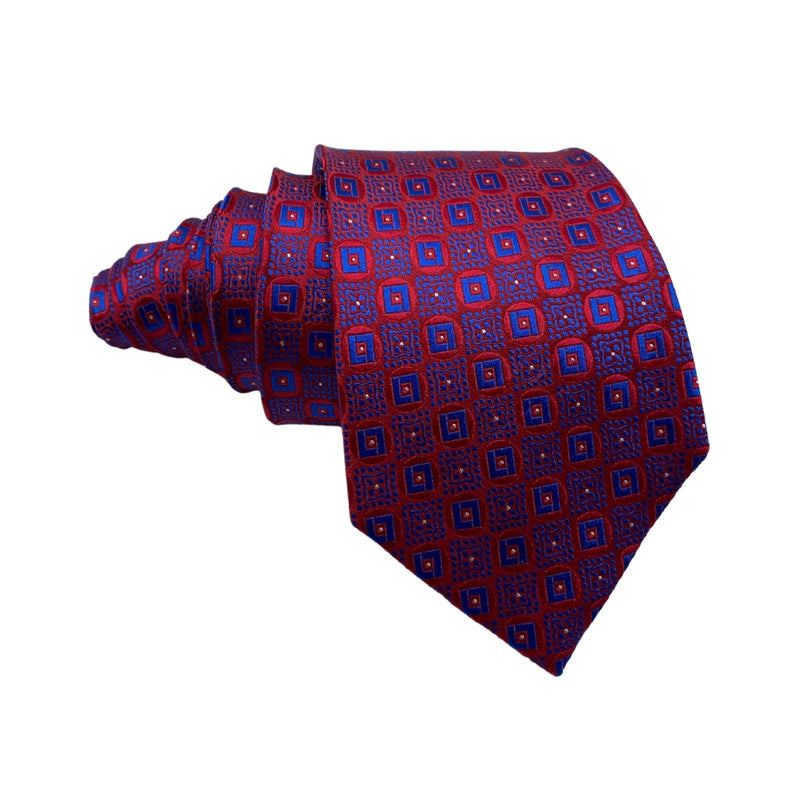 Edgy Blue and Red Geometric Shapes Pattern Men' Tie by Teddy Folkes