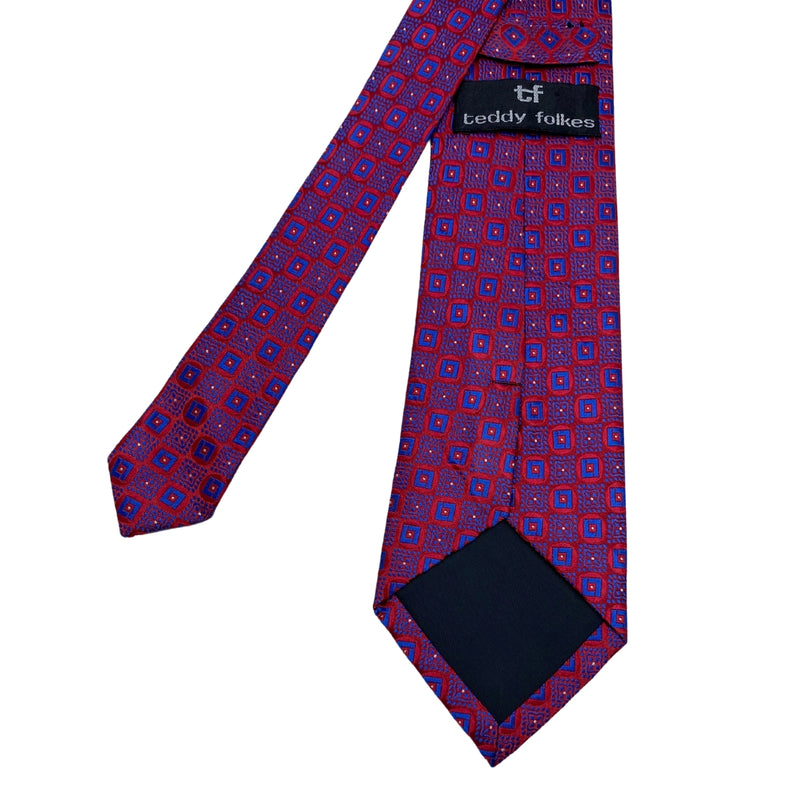 Edgy Blue and Red Geometric Shapes Pattern Men' Tie by Teddy Folkes
