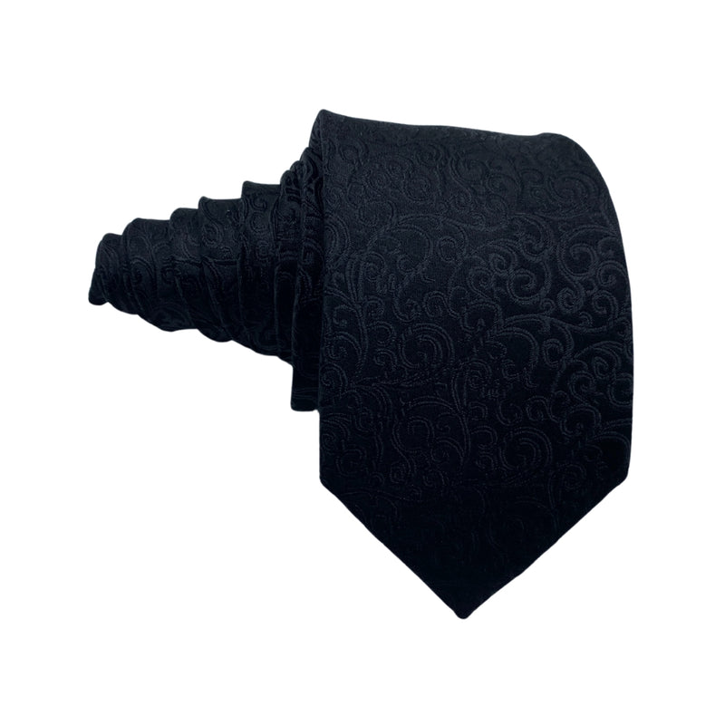 Embellished Self Textured Black Floral Design Men's Tie