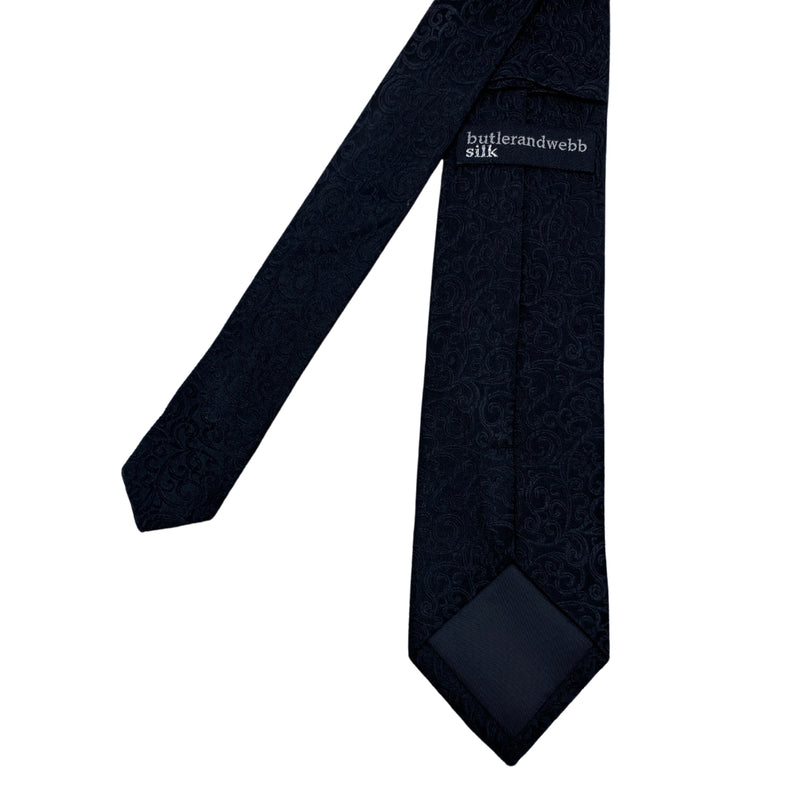 Embellished Self Textured Black Floral Design Men's Tie