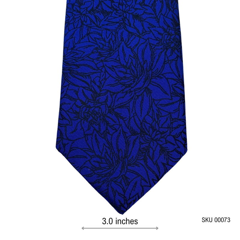 Fellini Graphic Floral Pattern Luminous Blue Men's Tie