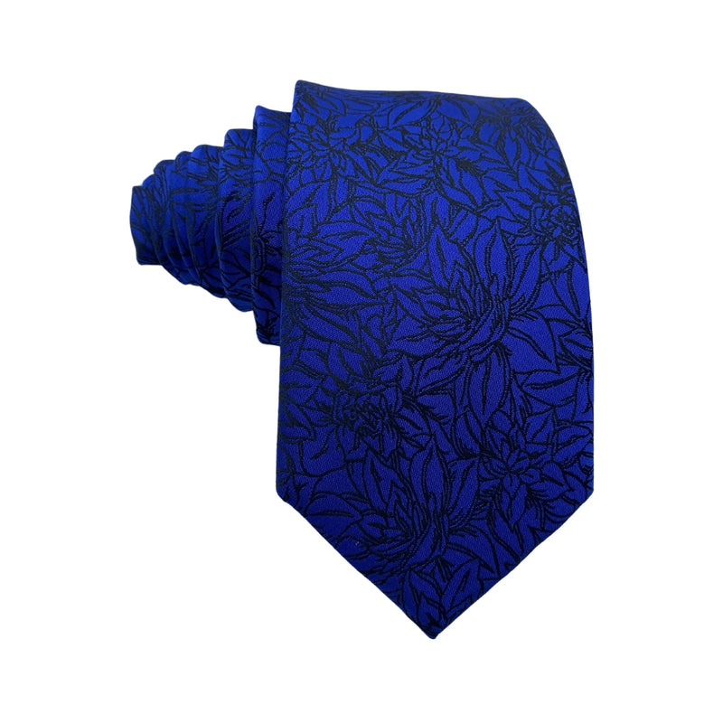 Fellini Graphic Floral Pattern Luminous Blue Men's Tie
