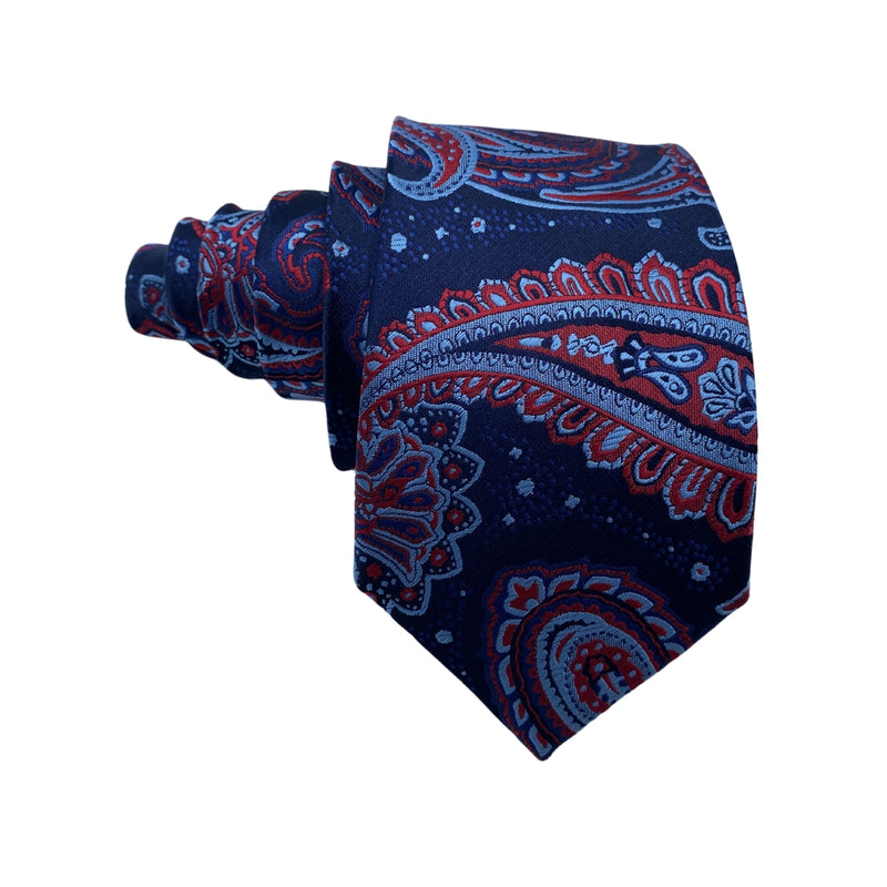 Midnight Blue Red Paisley Pattern Men's Tie by Montagu