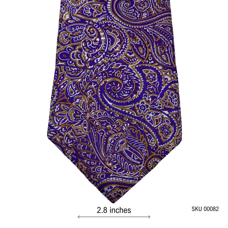 Butler And Webb Silk Purple Paisley Men's tie with Golden Stripes