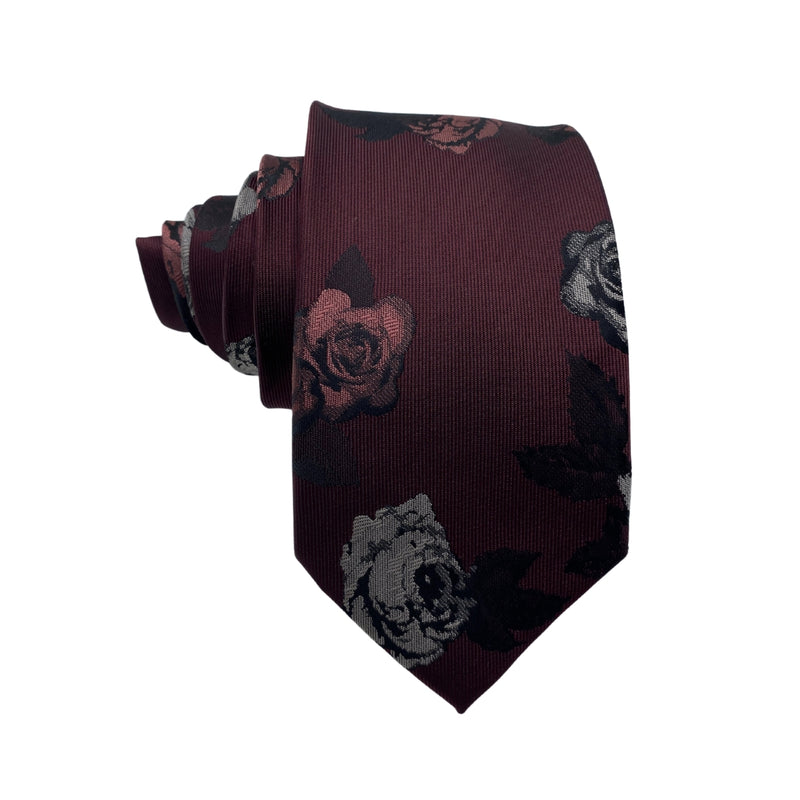 Jeff Banks Maroon Men's Tie with Grunge Floral Pattern
