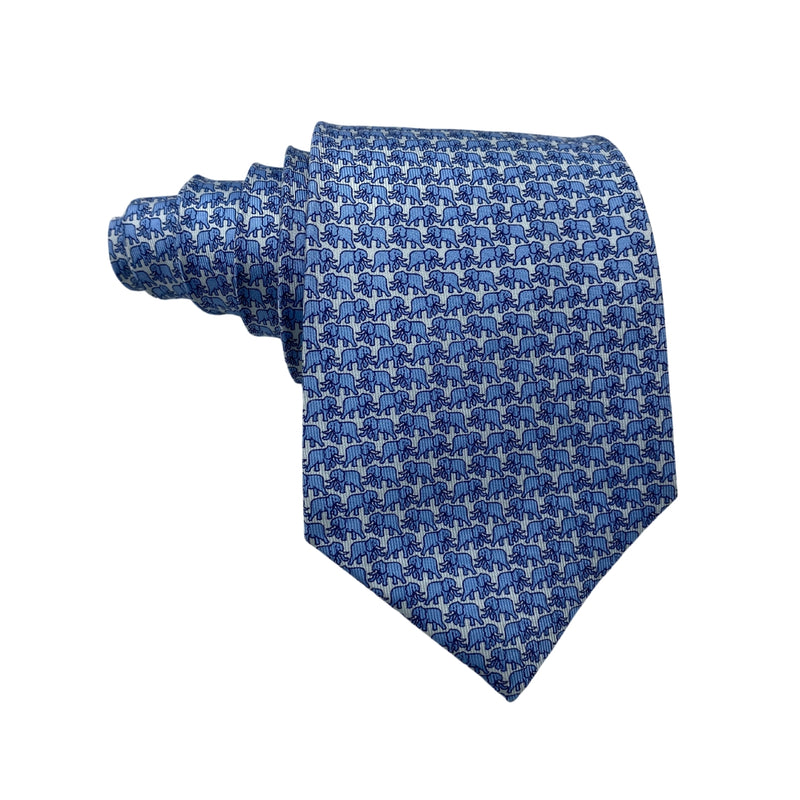 Jim Thompson Cool Blue Premium Silk Elephant Print Men's Tie