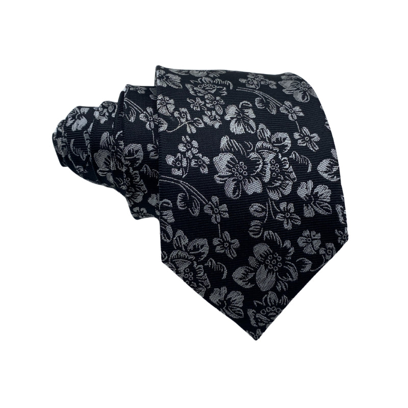 Taylor & Wright Black and White Rustic Floral Pattern Men's Tie