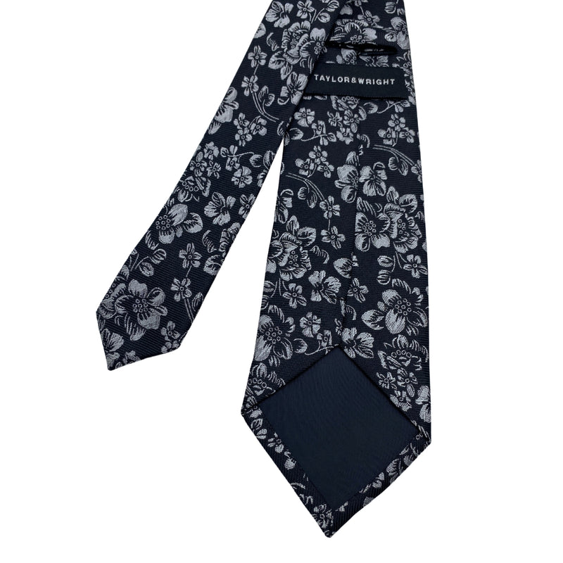 Taylor & Wright Black and White Rustic Floral Pattern Men's Tie