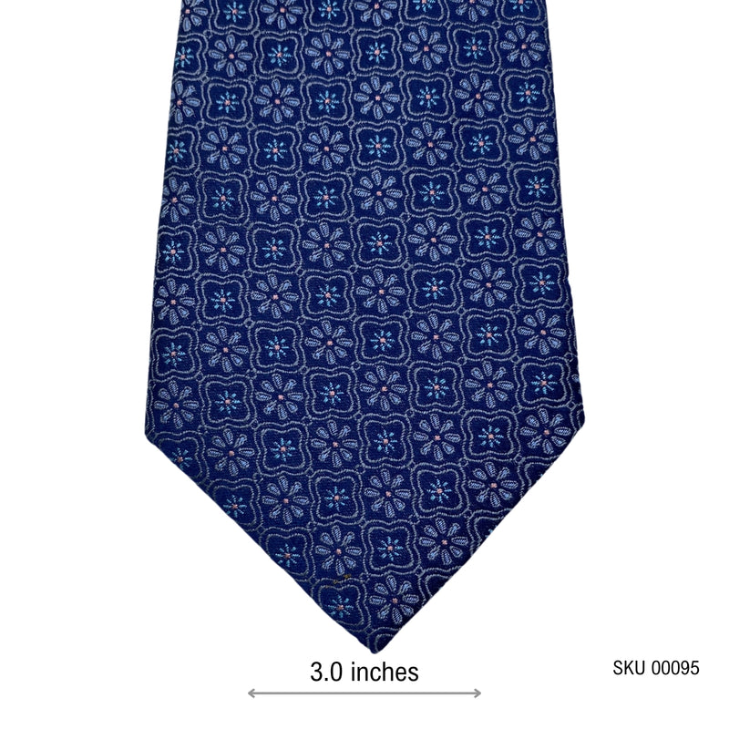 Radiant Silk Blue Floral Pattern Men's Tie by Duchamp
