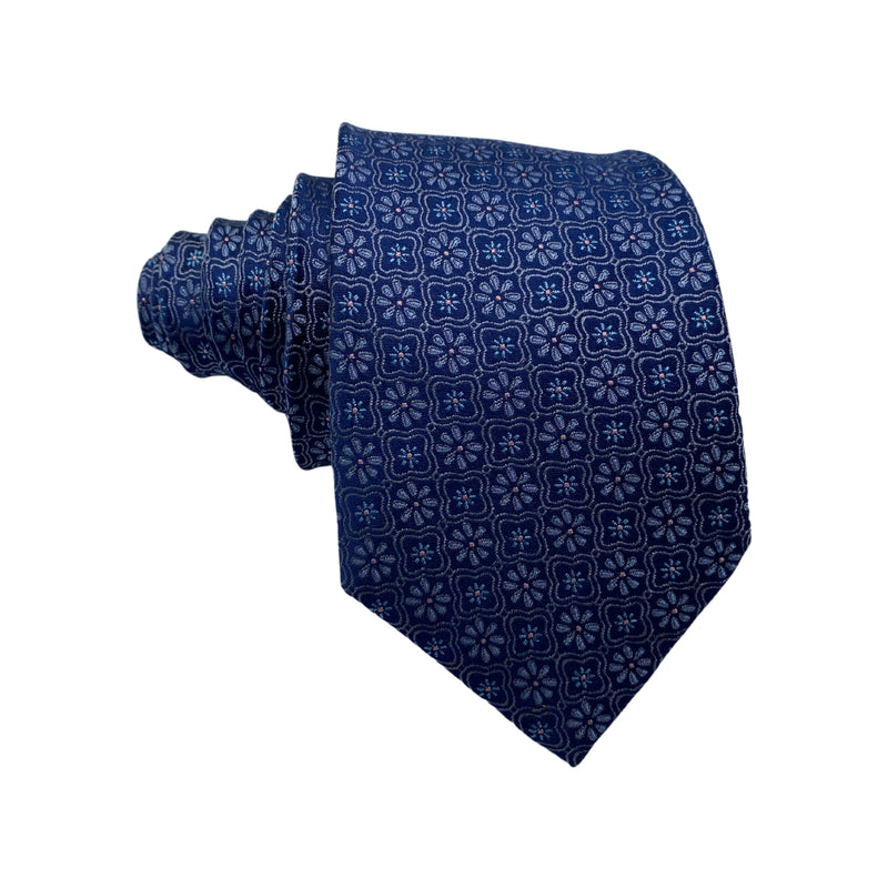 Radiant Silk Blue Floral Pattern Men's Tie by Duchamp