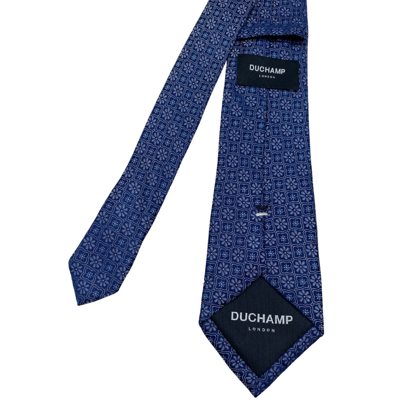 Radiant Silk Blue Floral Pattern Men's Tie by Duchamp