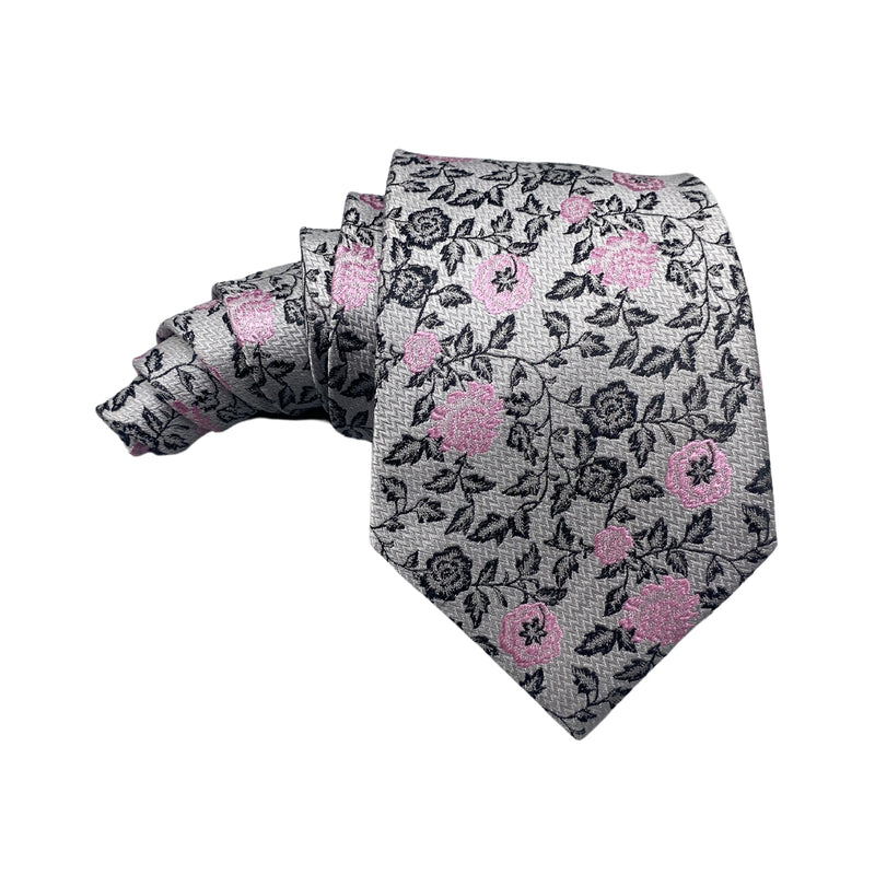 Debenhams Edgy Pink Black Silk Floral Pattern Men's Tie