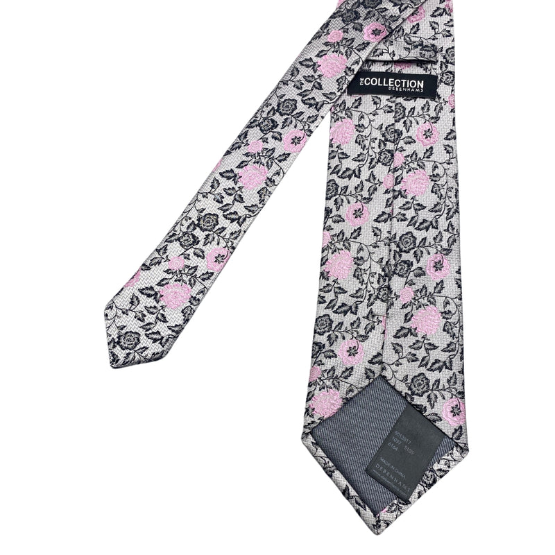 Debenhams Edgy Pink Black Silk Floral Pattern Men's Tie
