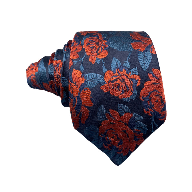 Duchamp Epic Silk Orange Blue Floral Pattern Men's Tie