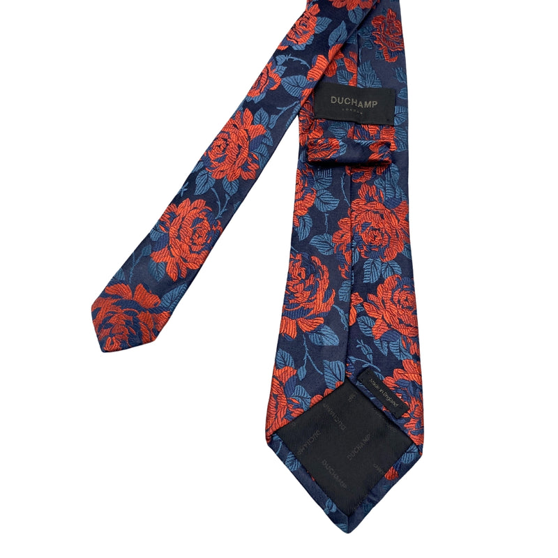 Duchamp Epic Silk Orange Blue Floral Pattern Men's Tie