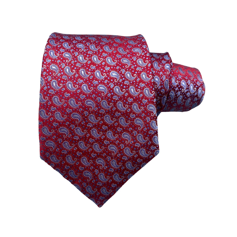 Bernard Weatherill Silk Red Stylish Mini Blue Paisley Pattern Men's Tie