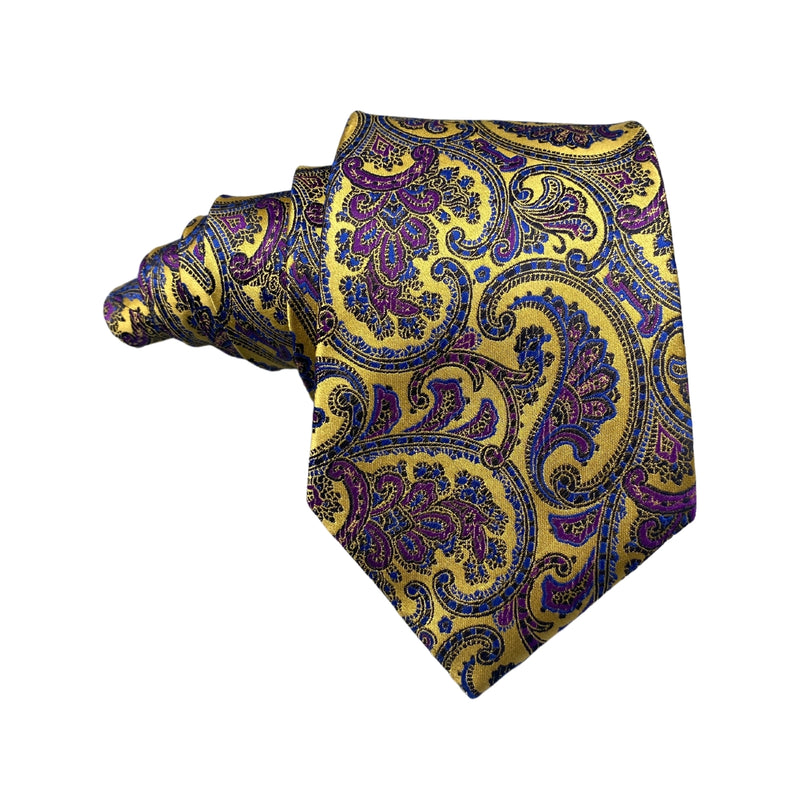 Marks & Spencer Royal Yellow Purple Paisley Pattern Men's Tie