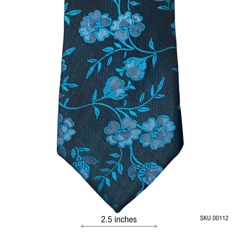 Modern Neon Blue Floral Pattern Men's Tie