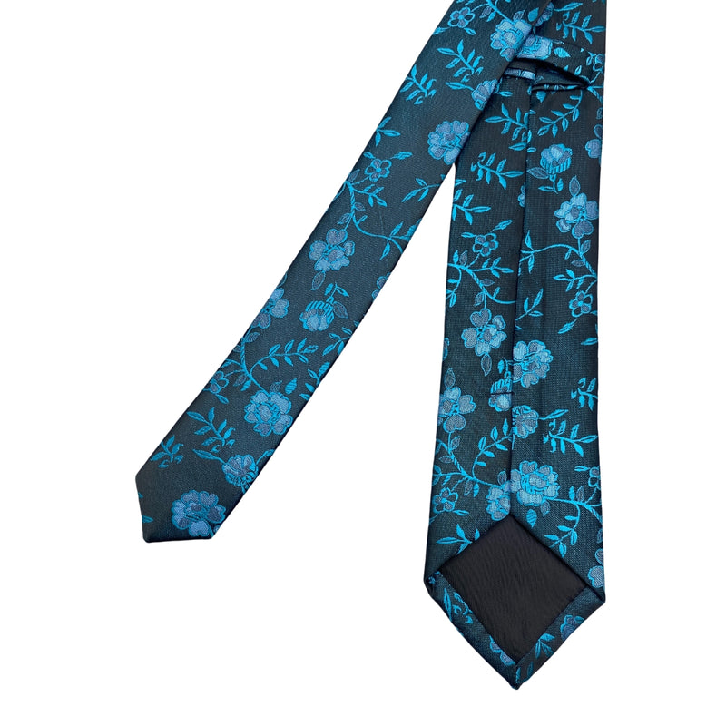 Modern Neon Blue Floral Pattern Men's Tie
