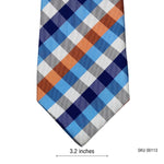 Barry Wang Classic Turquoise Orange Check Silk Men's Tie