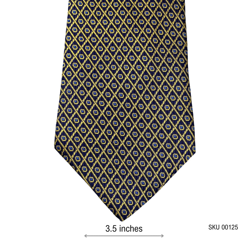 Yellow Blue Dotted Silk Geometric Pattern Men's Tie by Pink