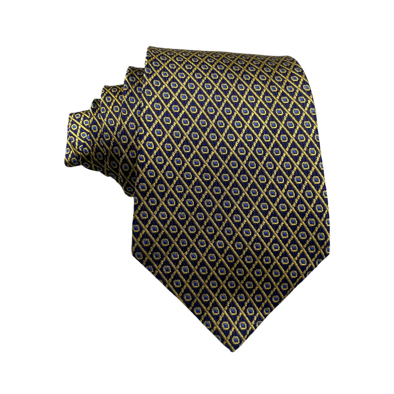 Yellow Blue Dotted Silk Geometric Pattern Men's Tie by Pink