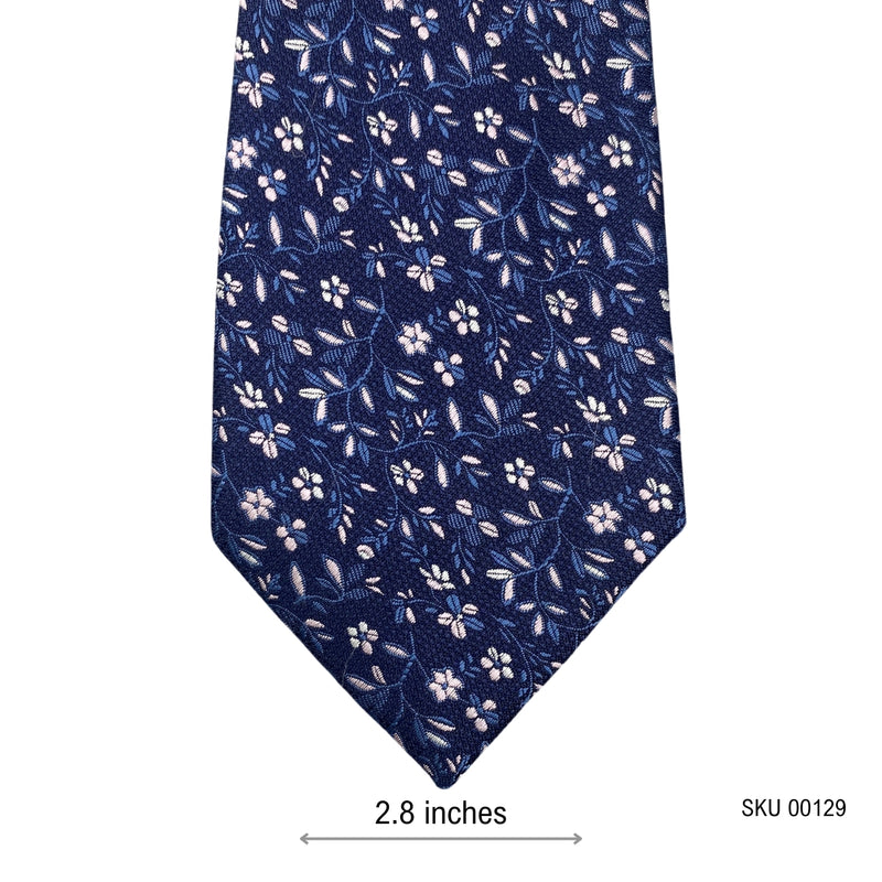 Rustic Minimalist Blue Floral Pattern Men's Tie