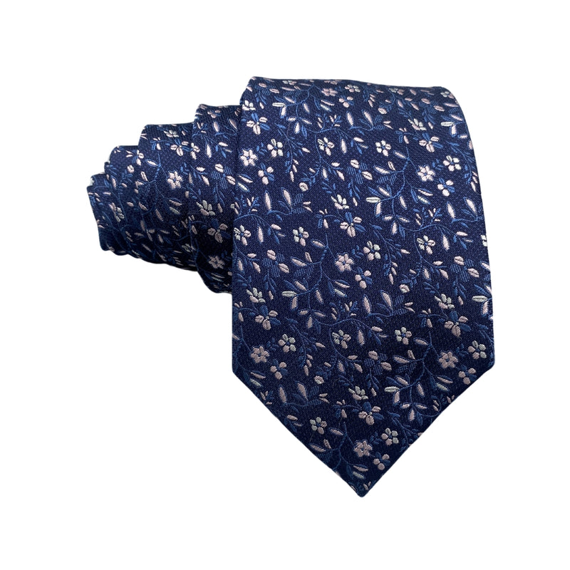 Rustic Minimalist Blue Floral Pattern Men's Tie