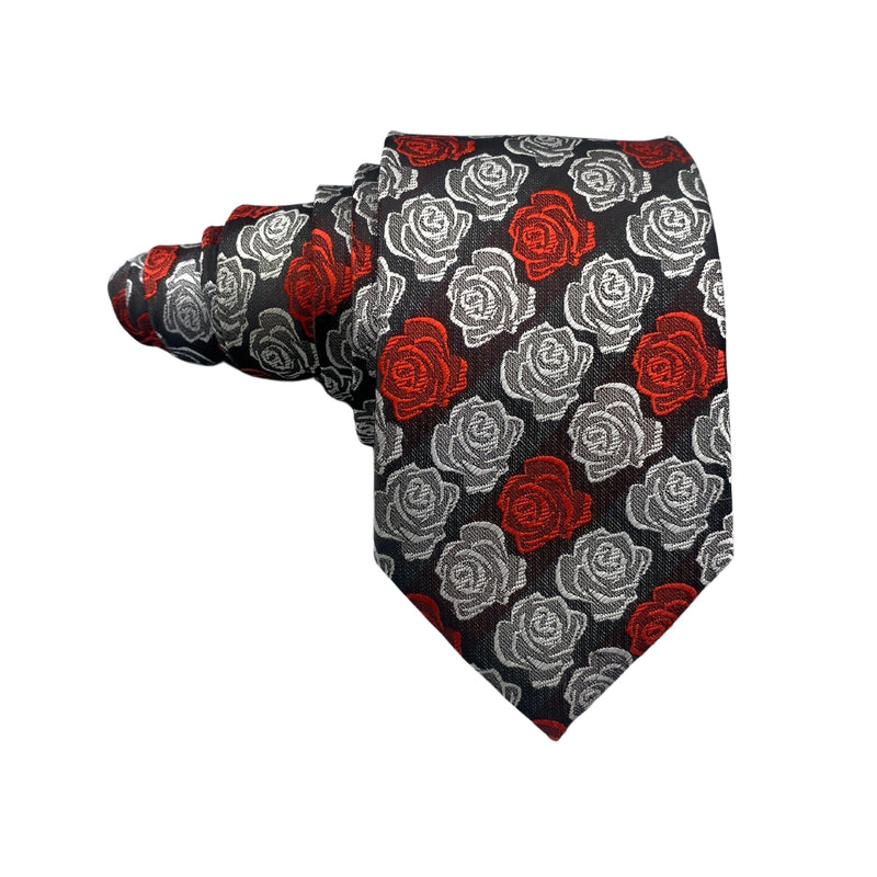 Glamorous Red White Rose Floral Pattern Men's Tie by Double Two