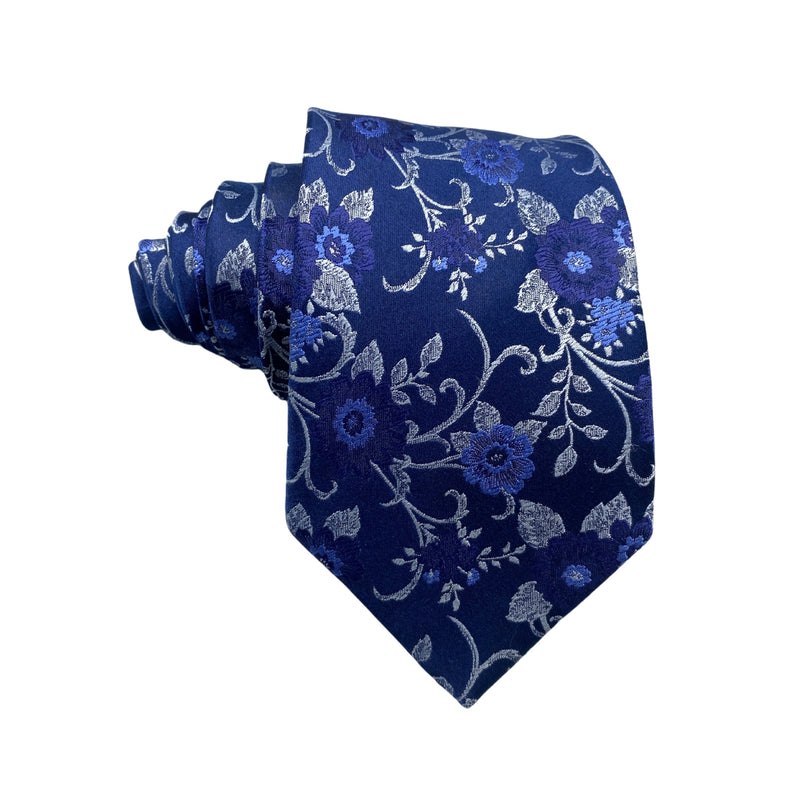 Soprano Glistening Blue Floral Silk Men's Tie
