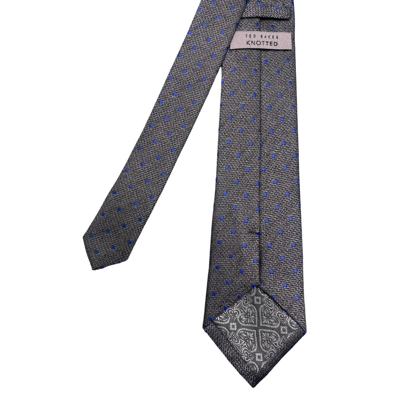 Ted Baker Pure Silk Gray Men's Tie with Blue Dots