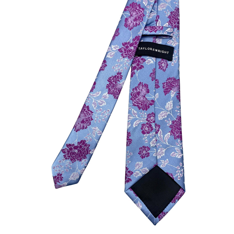 Taylor & Wright Light Blue Pink Floral Pattern Men's Tie