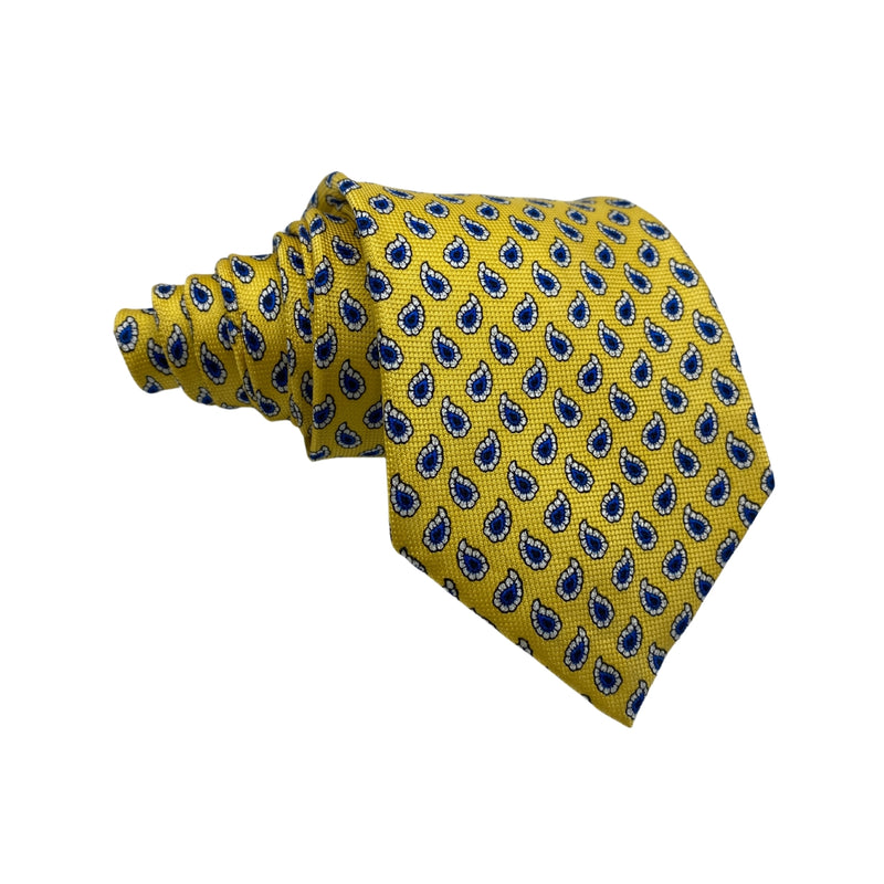 Marks & Spencer Pure Silk Royal Yellow Blue Paisley Design Men's Tie