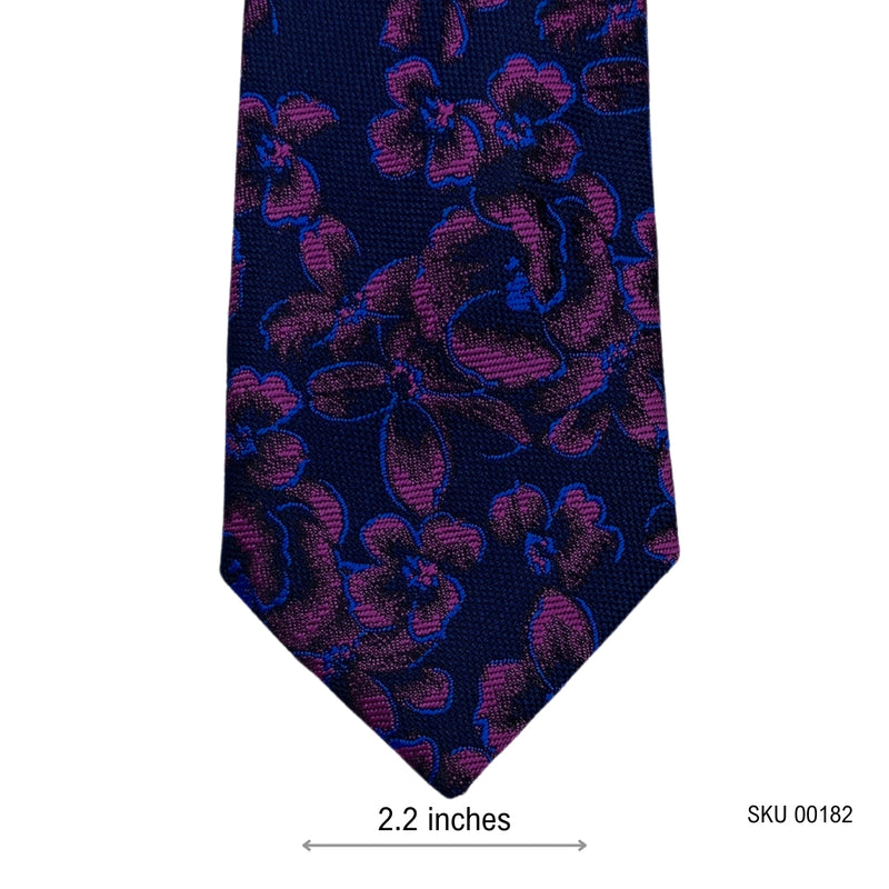 Dark Blue Dual Tone Grunge Floral Pattern Men's Tie