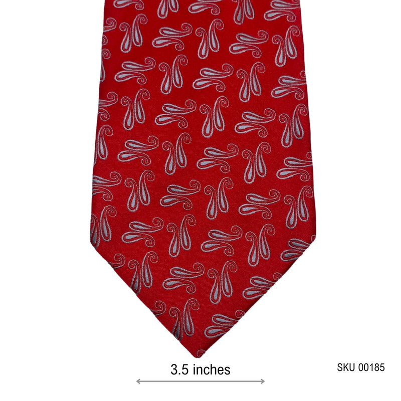 Pure Silk Bright Red Dual Paisley Design Men's Tie