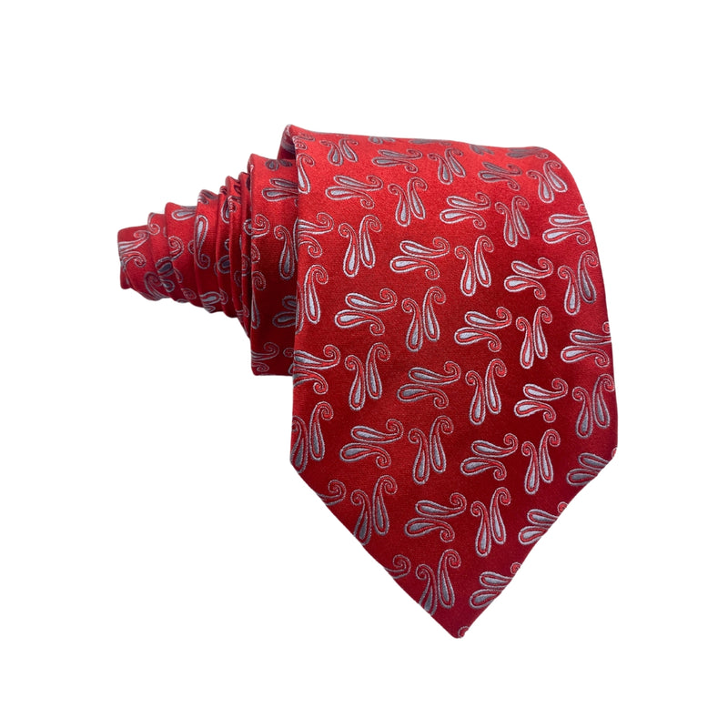 Pure Silk Bright Red Dual Paisley Design Men's Tie