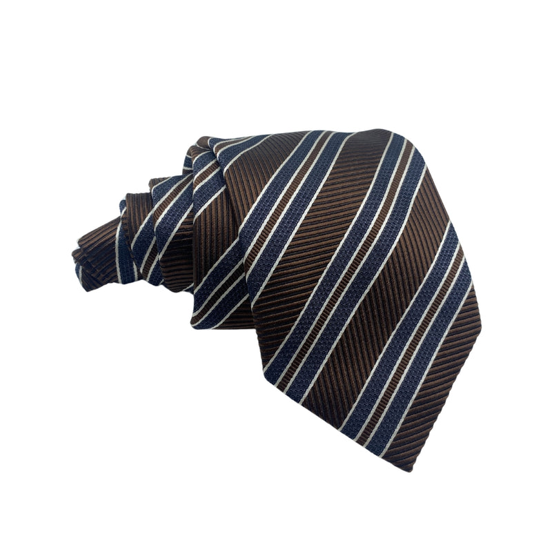 Pure Dark Silk Brown Stripes Pattern Men's Tie