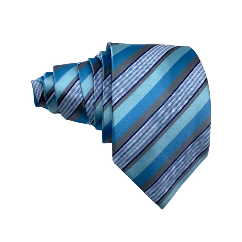 Aquatic Shades Stripes Pattern Men's Tie