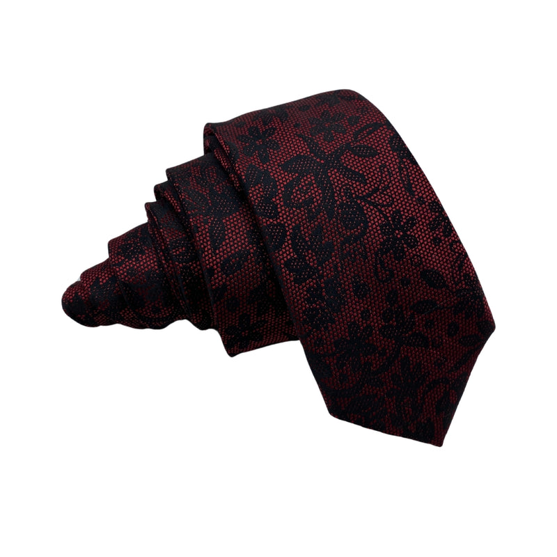 Maroon Dark Floral Pattern Men's Tie by One Six 5ive
