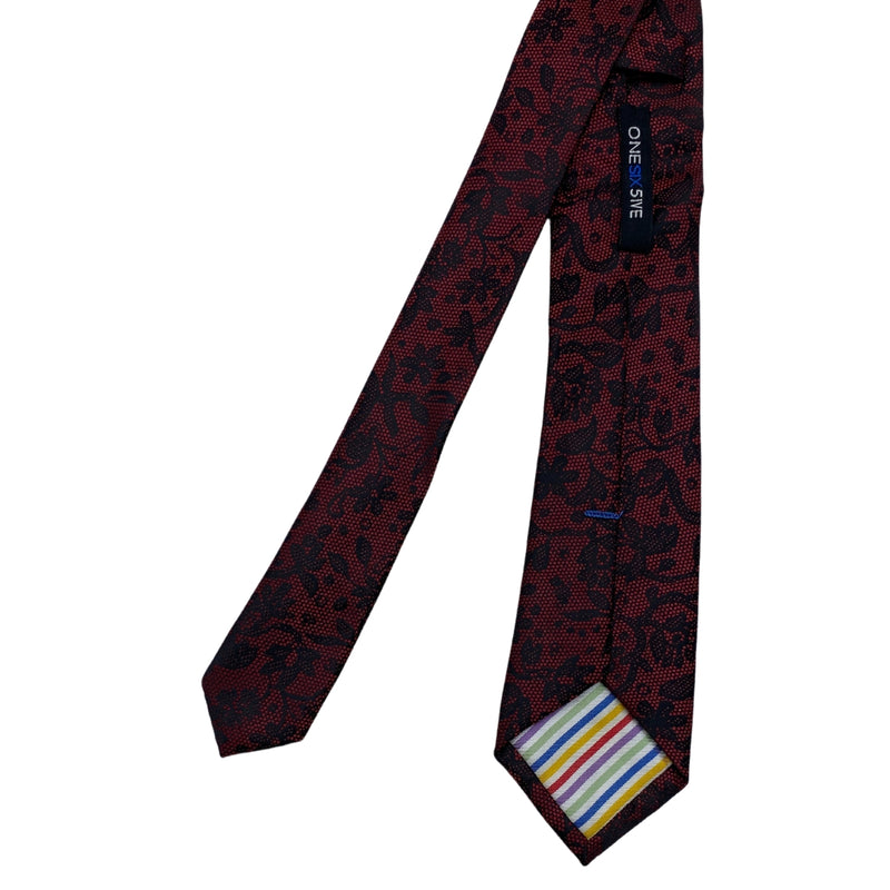 Maroon Dark Floral Pattern Men's Tie by One Six 5ive
